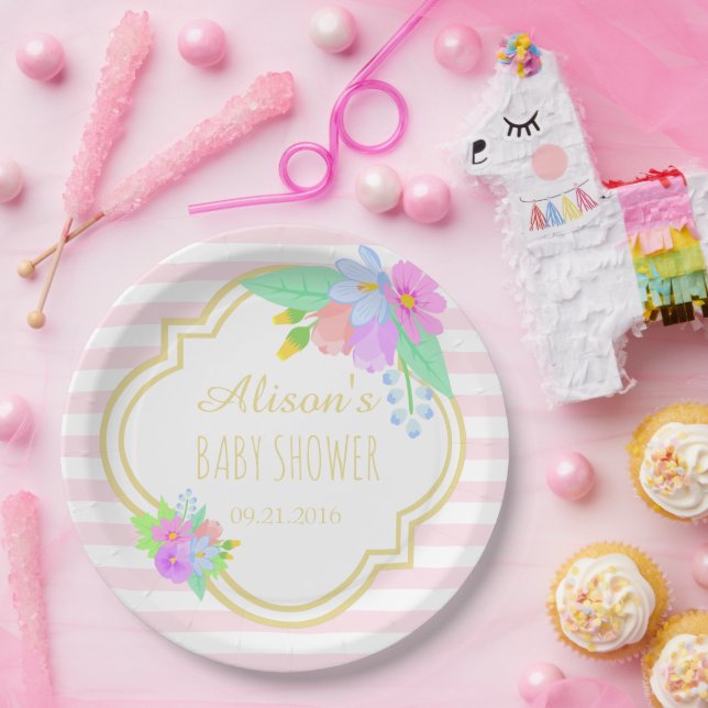 Assiettes En Carton Fleurs De Ressort Sur Plaques De Papier Baby showe (Fête)