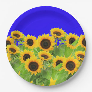 Assiettes En Carton Fleurs de soleil - drapeau ukrainien Paix Liberté