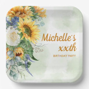 Assiettes En Carton Fleurs de soleil Eucalyptus Botanical Woman's Birt