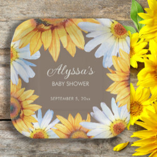 Assiettes En Carton Fleurs de soleil rustiques Marguerites blanches Ba