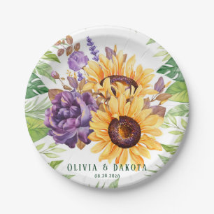Assiettes En Carton Fleurs de soleil verdoyantes et Mariage floral pou