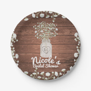 Assiettes En Carton Fleurs de souffle de bébé & Bois Elégant parti rus