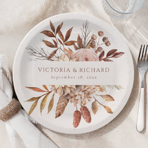 Assiettes En Carton Fleurs de terre cuite Boho Feuillage d'automne