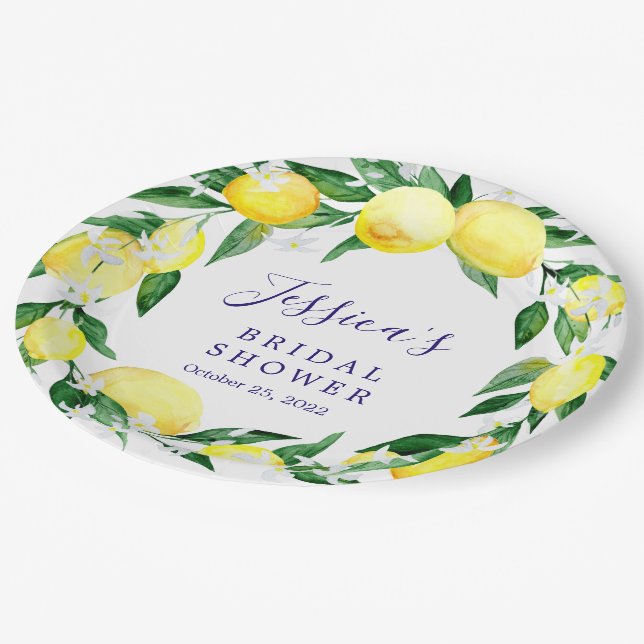 Assiettes En Carton Fleurs de verdure de citron  douche de mariage aqu (Angle)
