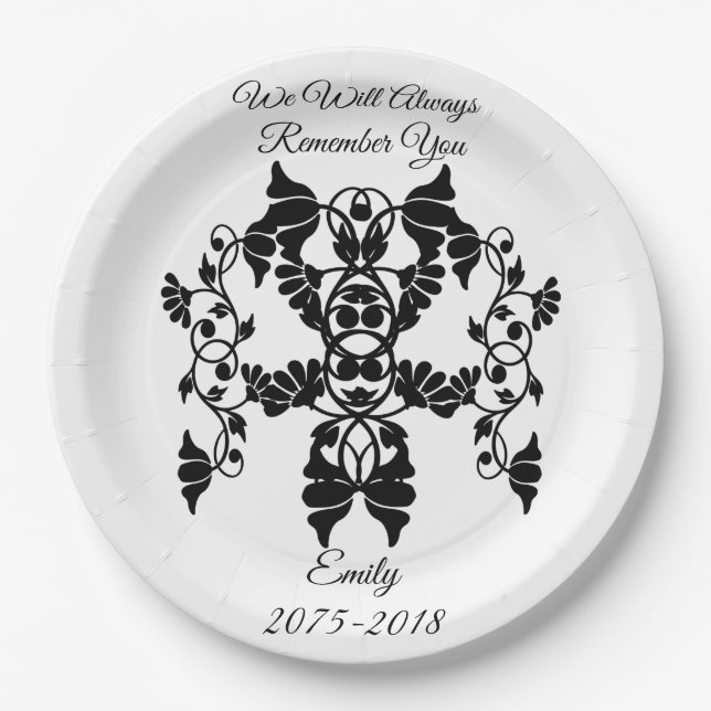 Assiettes En Carton Fleurs d'embellissement noir et blanc pour funérai (Devant)