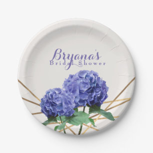 Assiettes En Carton Fleurs d'hortensia et lignes dorées élégant person