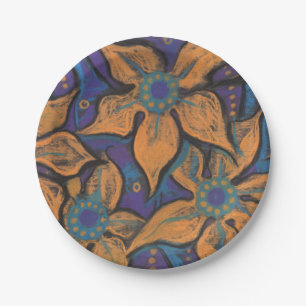 Assiettes En Carton Fleurs d'or Orange violet peinture d'art floral
