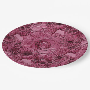 Assiettes En Carton Fleurs en relief - Plaques en plum-PAPIER
