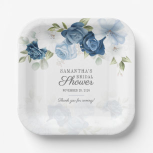 Assiettes En Carton Fleurs Épanouies Aquarelle Bleu Blanc Shower de Ma