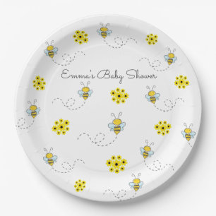 Assiettes En Carton Fleurs et Baby shower des abeilles bourdes
