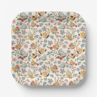 Assiettes En Carton Fleurs et oiseaux de style boho