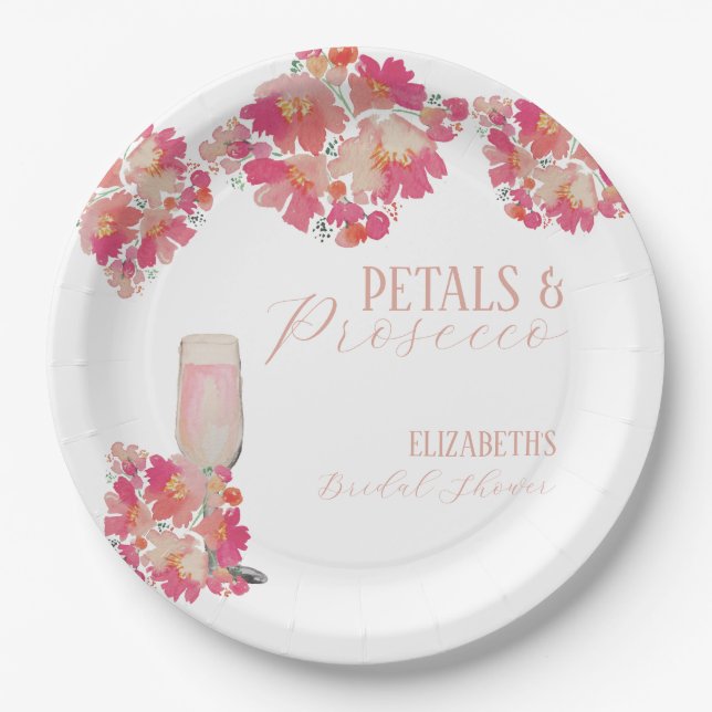 Assiettes En Carton Fleurs et Prosecco Enterrement de Vie de Jeune Fil (Devant)