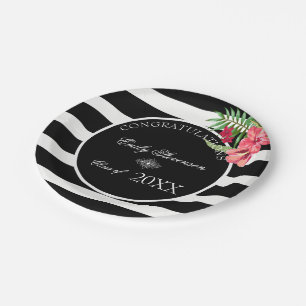 Assiettes En Carton Fleurs exotiques Grandes Bleues Noires- Graduation
