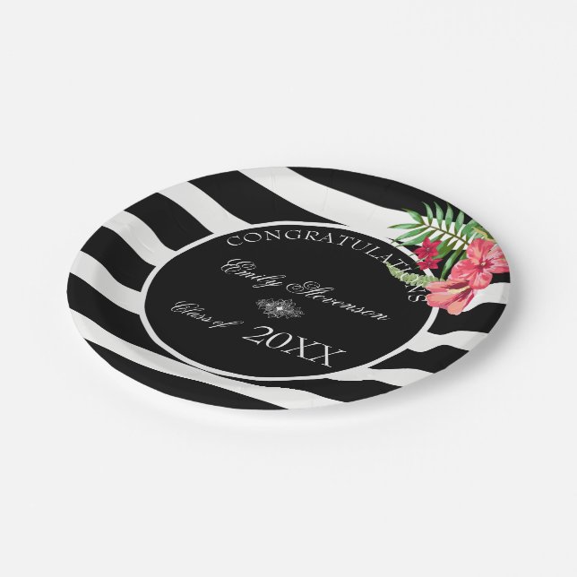Assiettes En Carton Fleurs exotiques Grandes Bleues Noires- Graduation (Angle)
