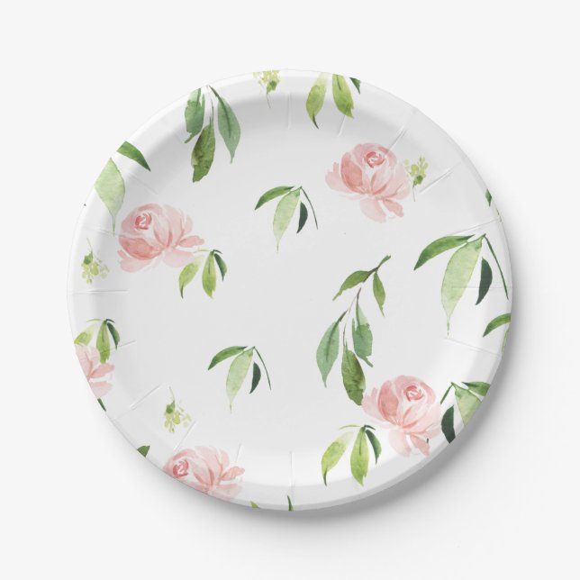 Assiettes En Carton Fleurs florales roses mignonnes Fleurs verdoyantes (Devant)