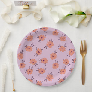 Assiettes En Carton Fleurs florales roses Répétant Motif mignonne fill