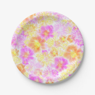 Assiettes En Carton Fleurs florales Shibori Motif de teinture fleurie