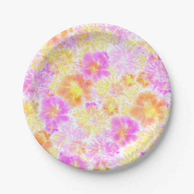 Assiettes En Carton Fleurs florales Shibori Motif de teinture fleurie (Devant)