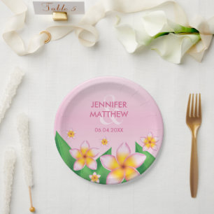 Assiettes En Carton Fleurs Frangipani rose Mariage tropical