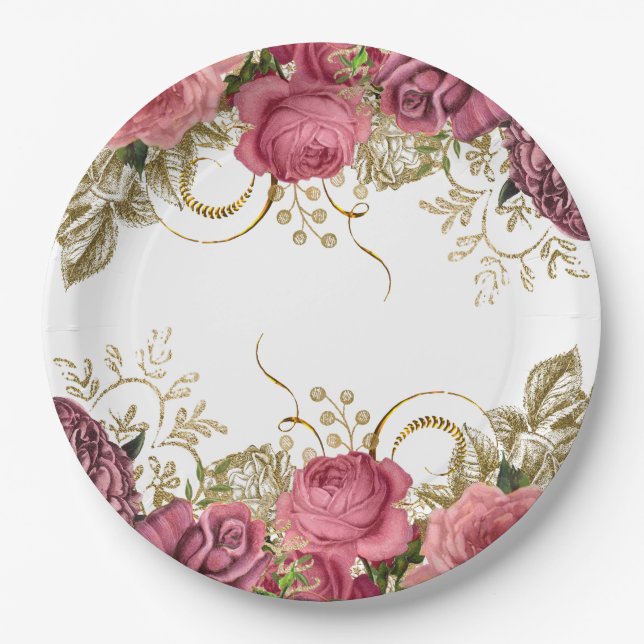 Assiettes En Carton Fleurs glam chic modernes pour toutes les occasion (Devant)