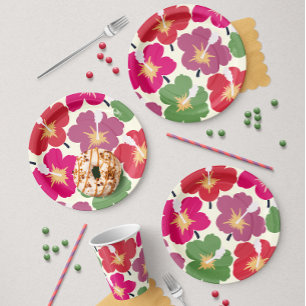 Assiettes En Carton Fleurs gras multicolores 