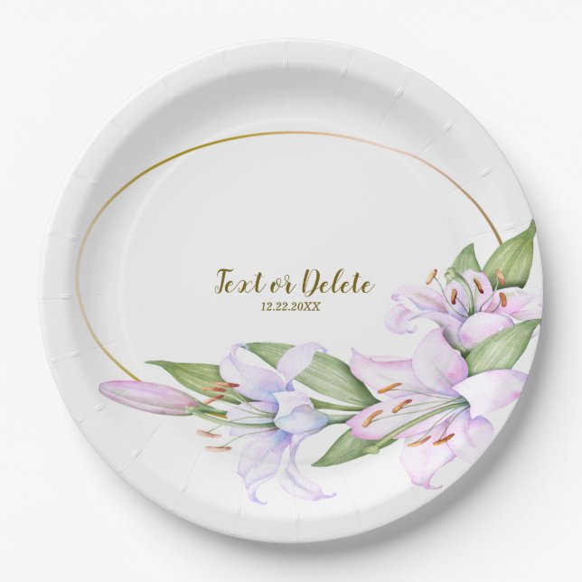 Assiettes En Carton Fleurs Lily rose de fête Cadre doré Belle (Devant)