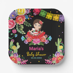 Assiettes En Carton Fleurs Mexicaines Vibrantes Baby shower Fille Seño
