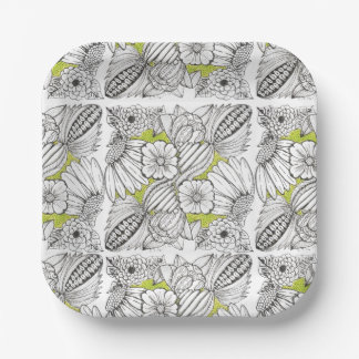 Assiettes En Carton Fleurs Modernes pour Réception et Dîner en Doodle