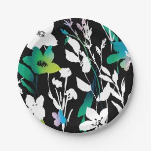 Assiettes En Carton Fleurs Noir & Blanc Uniques & Accent de Couleur Vi