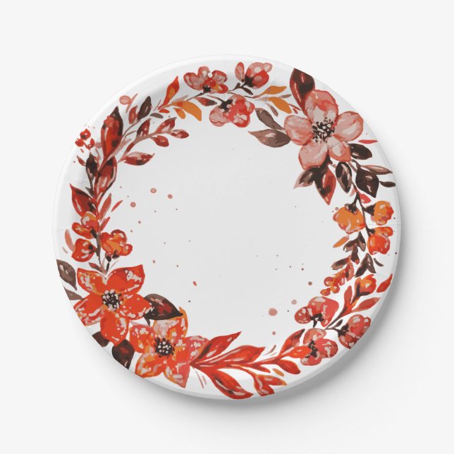 Assiettes En Carton Fleurs orange d'aquarelle (Devant)