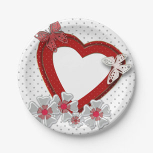 Assiettes En Carton Fleurs papillons de coeur rouge Valentines Jour am