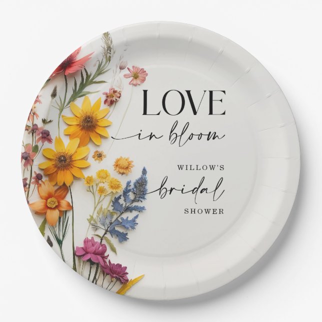 Assiettes En Carton Fleurs Pressées Fête de Mariage Bohème Fleurs Sauv (Devant)