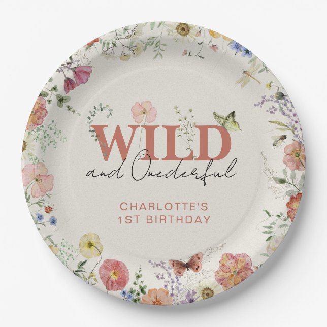 Assiettes En Carton Fleurs Pressées Fille 1er anniversaire (Devant)