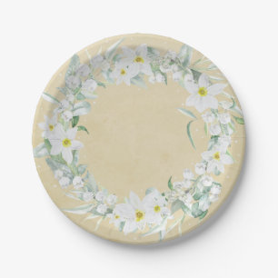 Assiettes En Carton Fleurs printanières dans une couronne florale blan