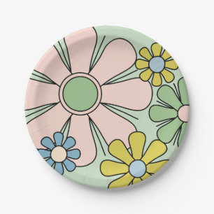 Assiettes En Carton Fleurs rétro années 60 Super Pastel Floral