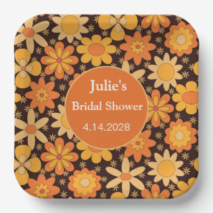 Assiettes En Carton Fleurs Rétro Groovy Orange jaune douche de mariage