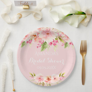 Assiettes En Carton Fleurs rose pâle de la douche nuptiale