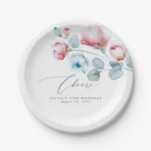 Assiettes En Carton Fleurs roses bleues poussiéreuses Élégant Romantiq