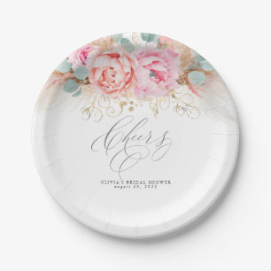 Assiettes En Carton Fleurs roses et herbe de la pampa Cheers