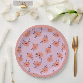 Assiettes En Carton Fleurs roses florales Motif répétitif Mignon fémin