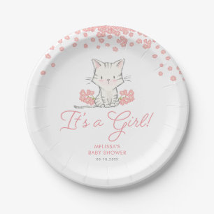 Assiettes En Carton Fleurs roses Kitten Baby shower fille