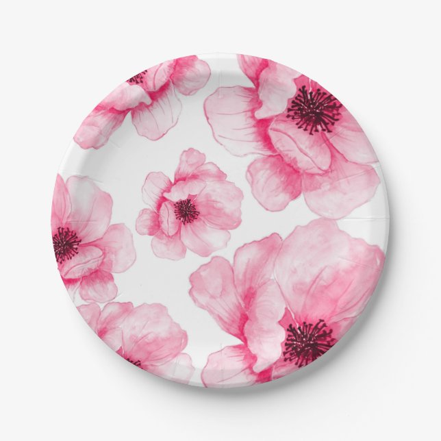 Assiettes En Carton Fleurs roses sur Plaque (Devant)