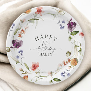 Assiettes En Carton Fleurs sauvages aquarelle pour 70e anniversaire
