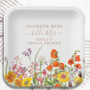 Assiettes En Carton Fleurs sauvages colorées Adieu Miss Fête des marié