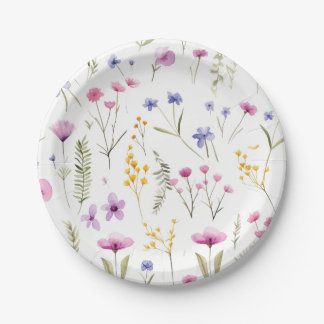 Assiettes En Carton Fleurs sauvages d'aquarelle d'été