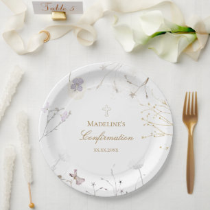 Assiettes En Carton Fleurs sauvages de confirmation