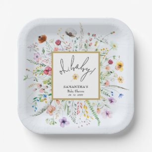 Assiettes En Carton Fleurs sauvages Garçon Baby Shower Bleu