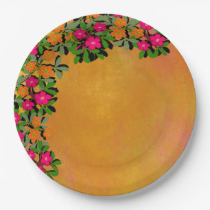 Assiettes En Carton Fleurs sauvages roses et orange