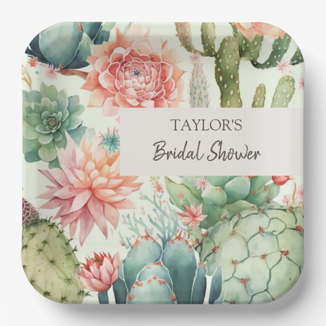 Assiettes En Carton Fleurs succulentes et cactus (Recto)