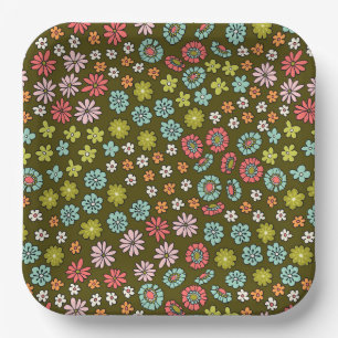 Assiettes En Carton Fleurs Super rétro